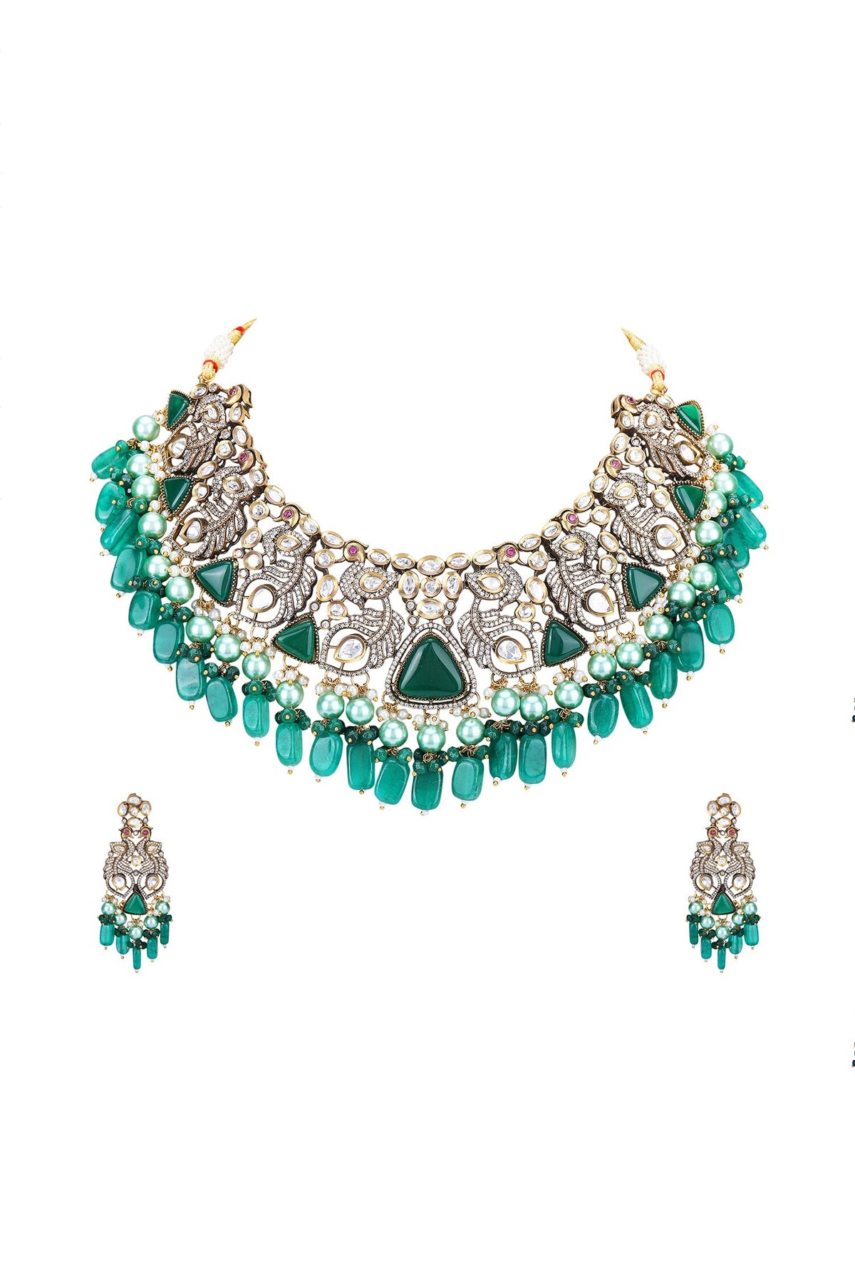 Peacock Feather Embellished Necklace Set 