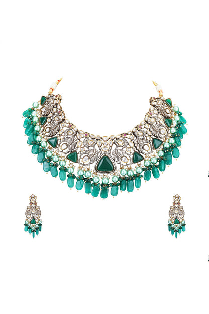 Peacock Feather Embellished Necklace Set 