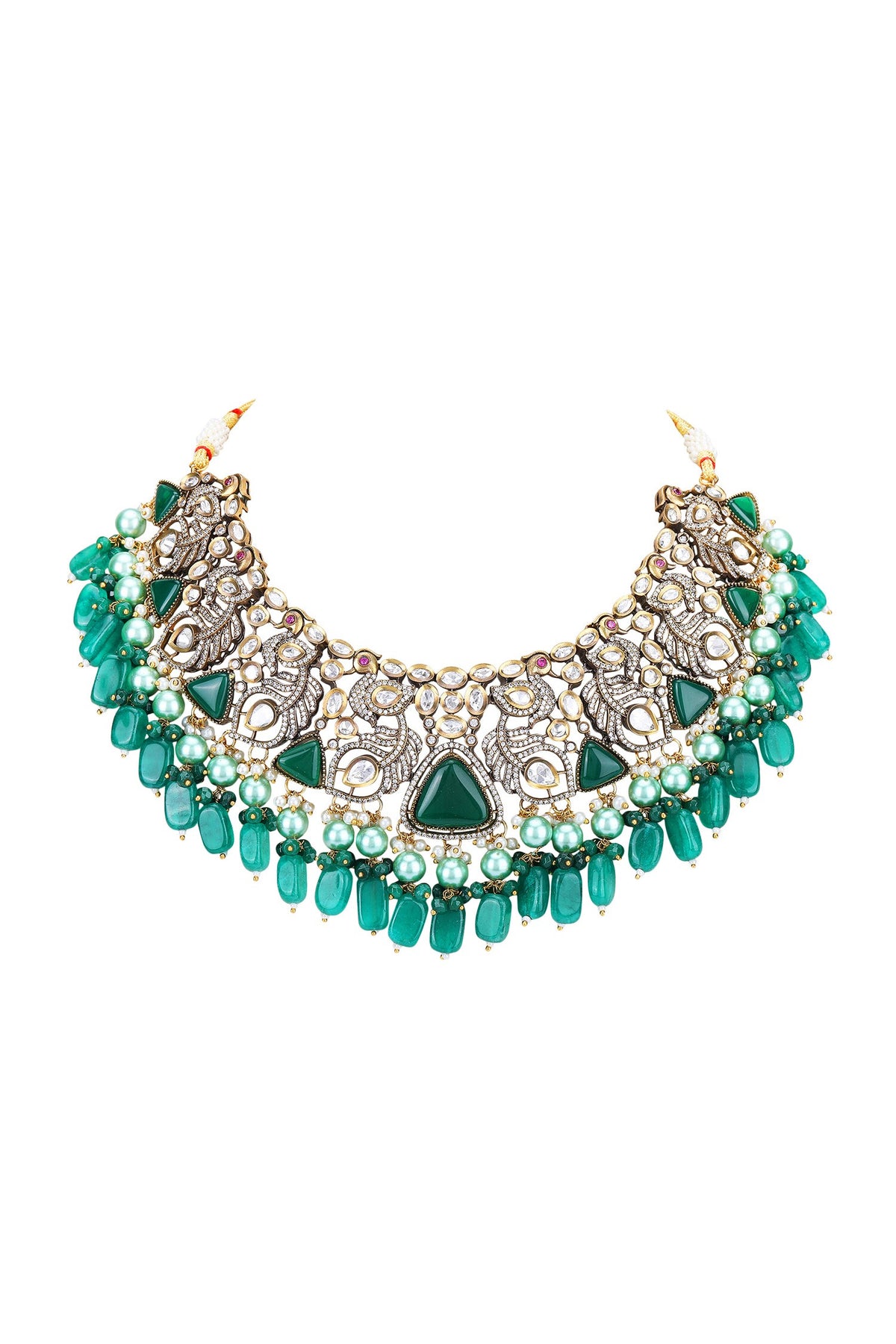 Peacock Feather Embellished Necklace Set 