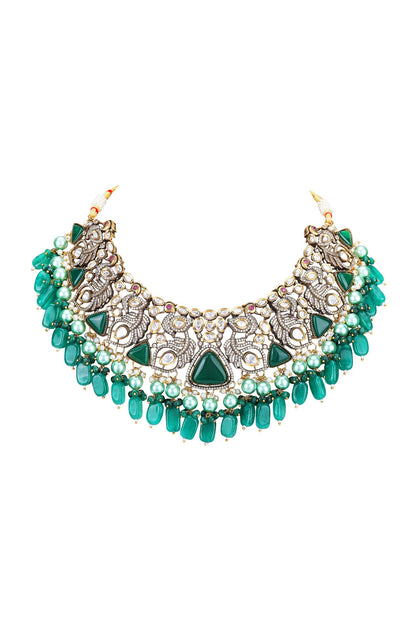 Peacock Feather Embellished Necklace Set 