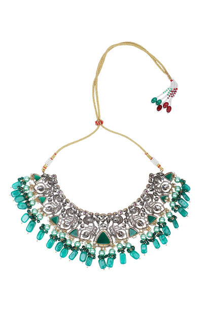Peacock Feather Embellished Necklace Set 