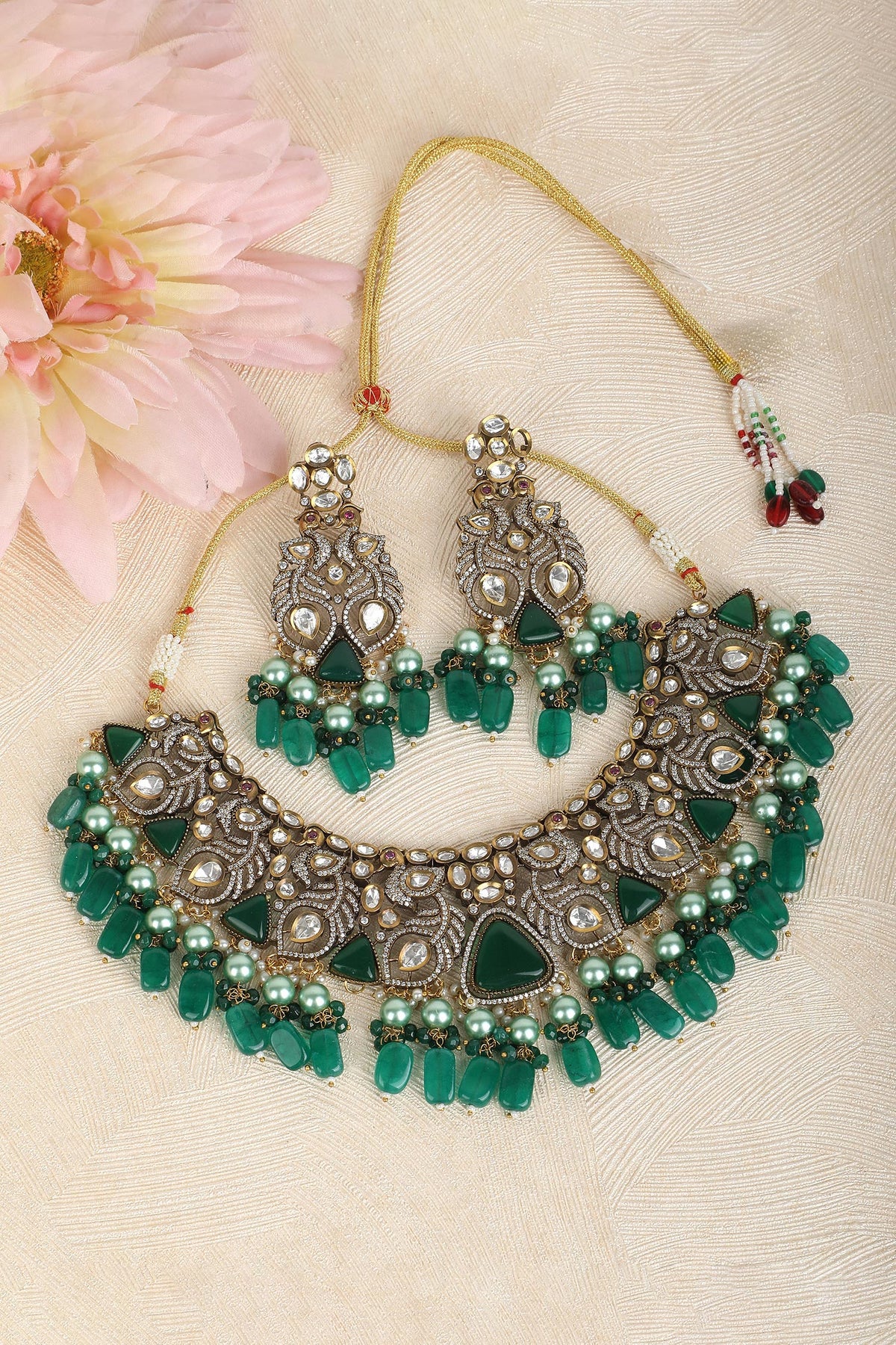Peacock Feather Embellished Necklace Set 