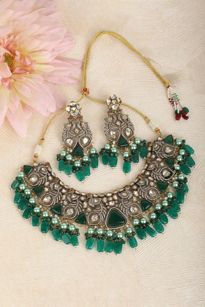 Peacock Feather Embellished Necklace Set 