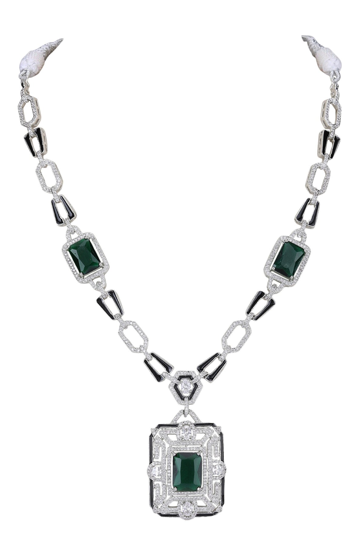 Geometric Cutwork Embellished Pendant Necklace 