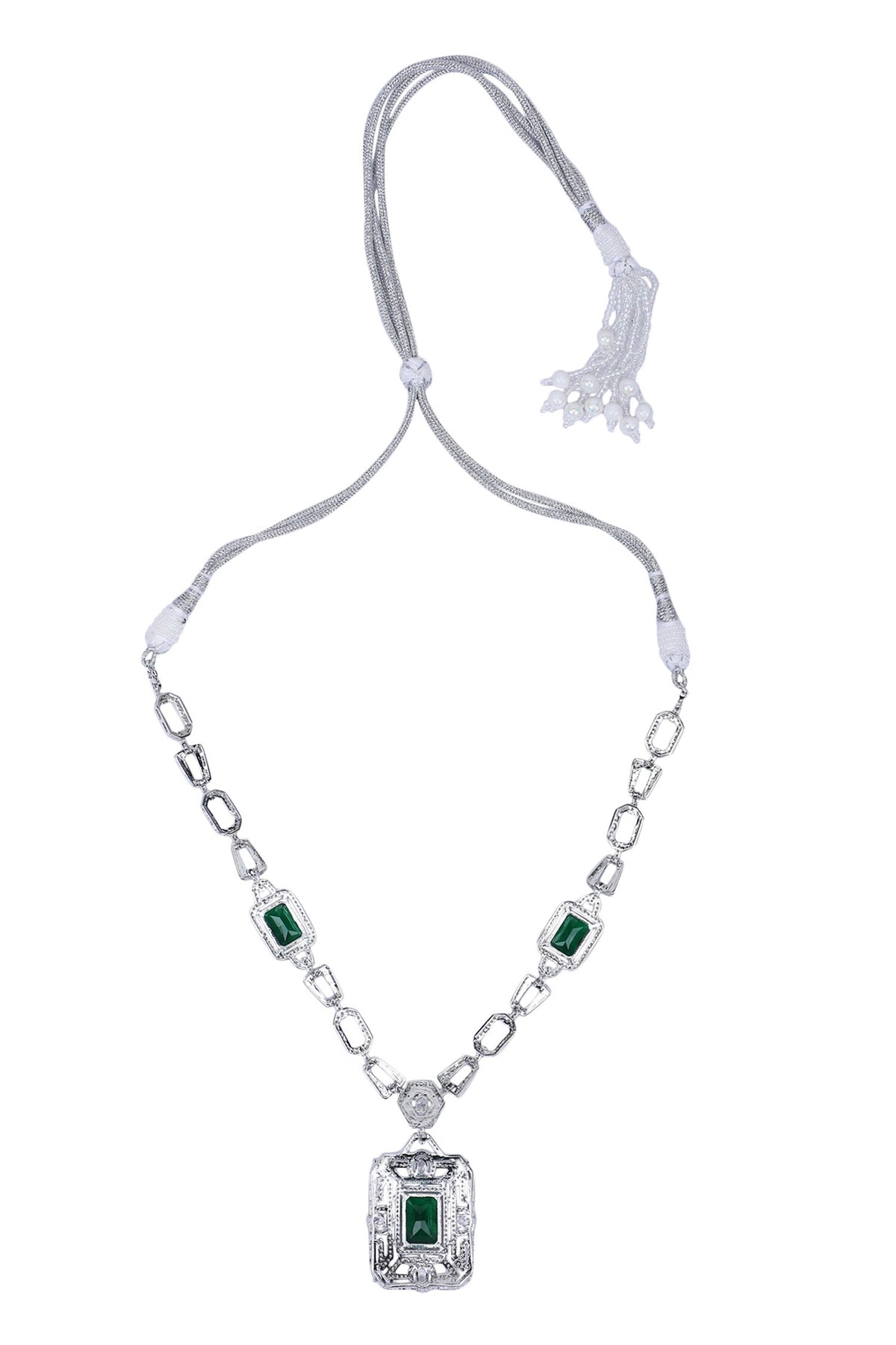 Geometric Cutwork Embellished Pendant Necklace 