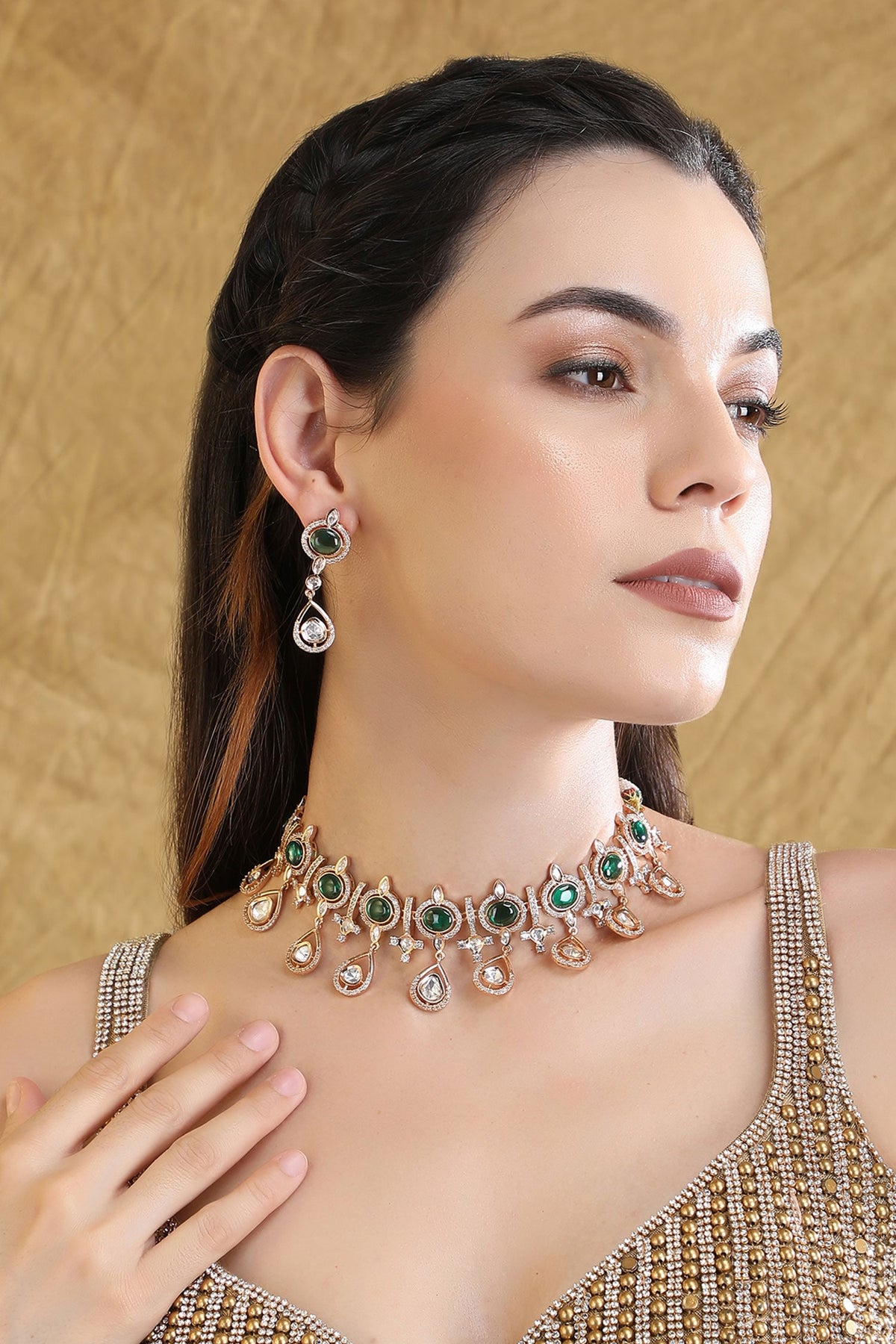 American Diamond Zircon Studded Necklace Set 