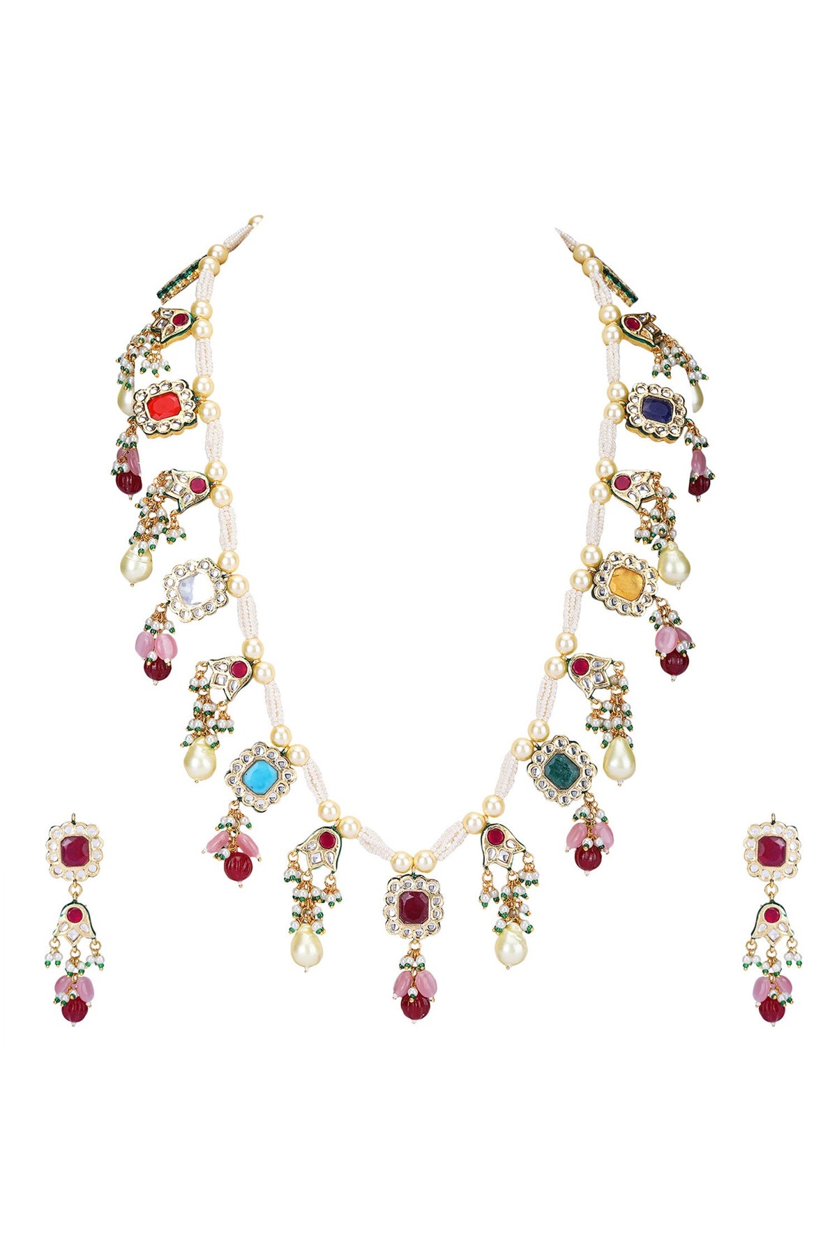 Navratna Stone Embellished Necklace Set 