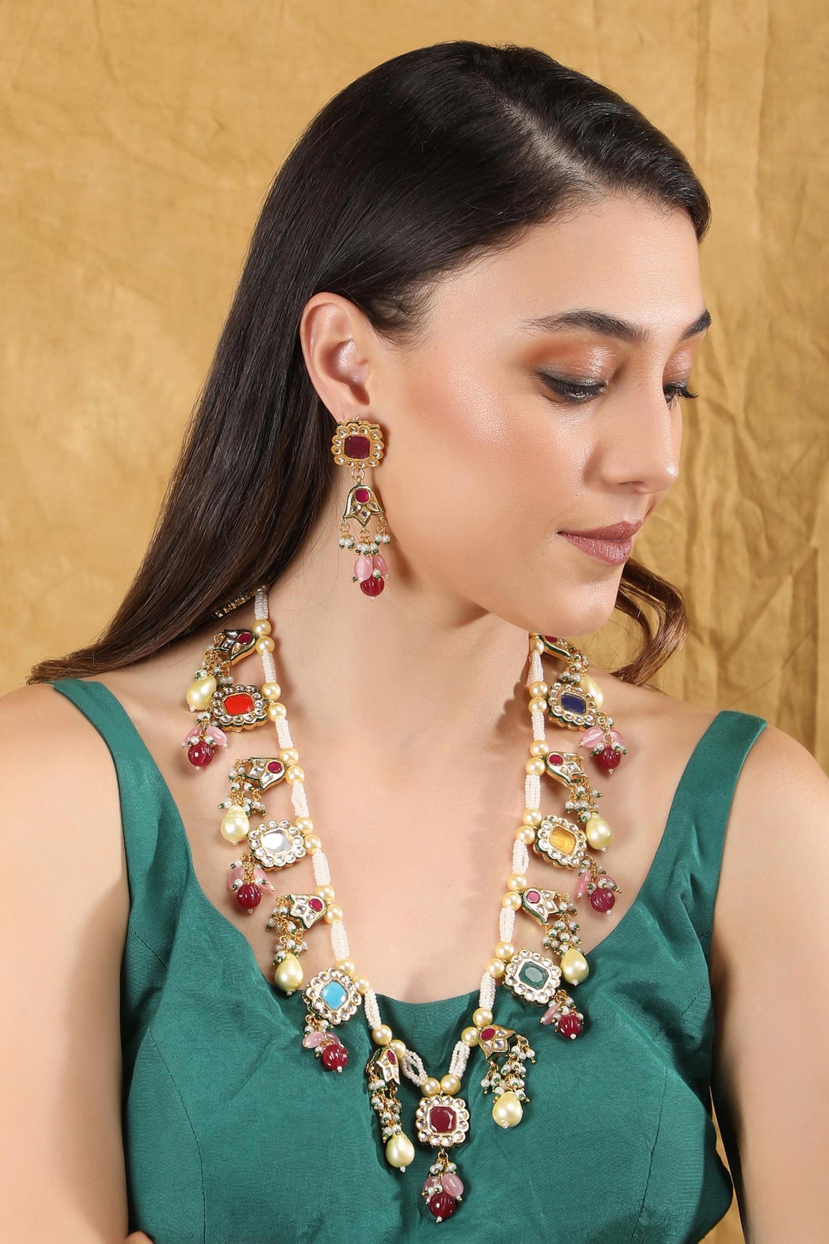 Navratna Stone Embellished Necklace Set 