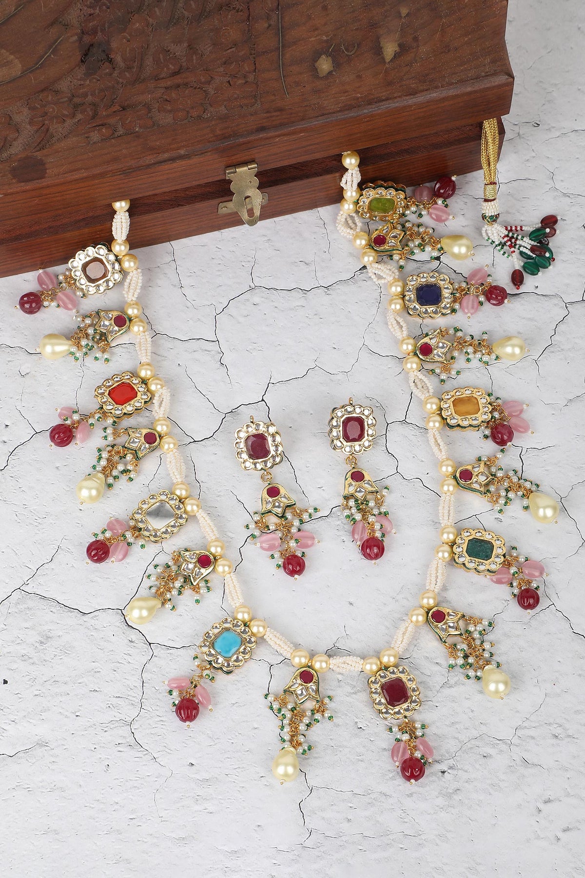 Navratna Stone Embellished Necklace Set 
