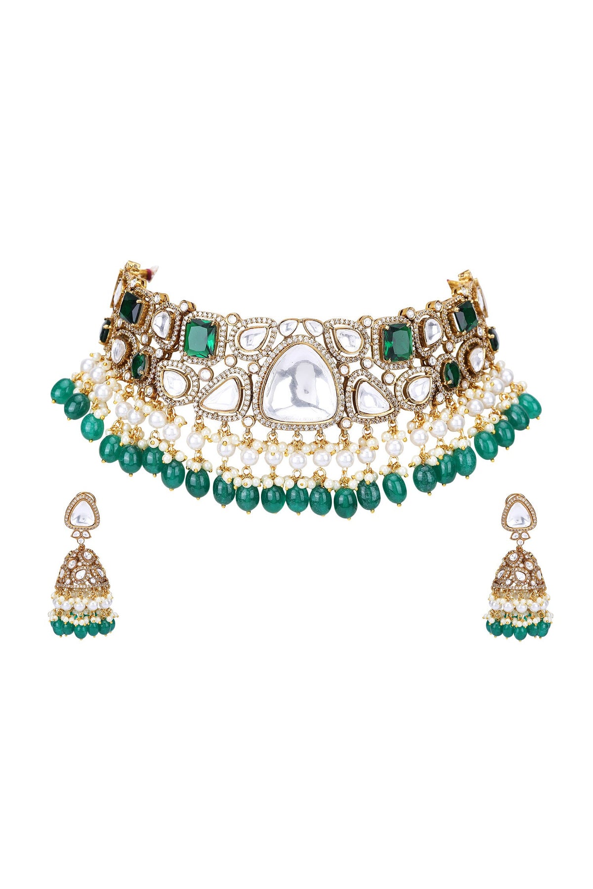 Kundan Embellished Choker & Earrings Set 