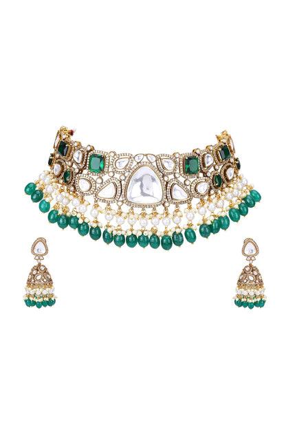Kundan Embellished Choker & Earrings Set 