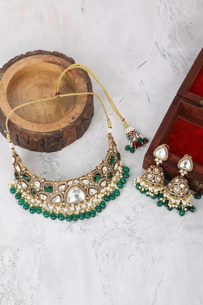Kundan Embellished Choker & Earrings Set 