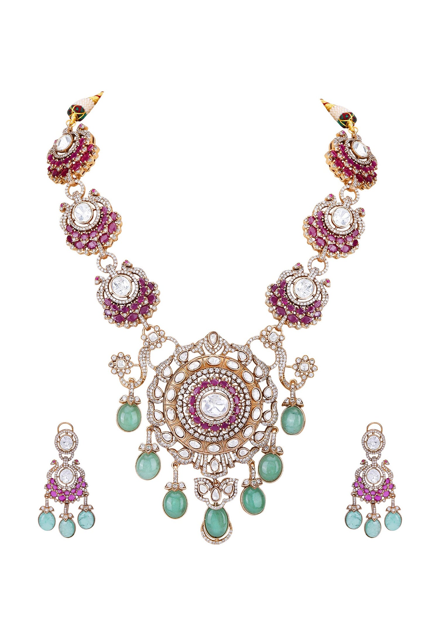 Embellished Round Pendant Necklace Set 