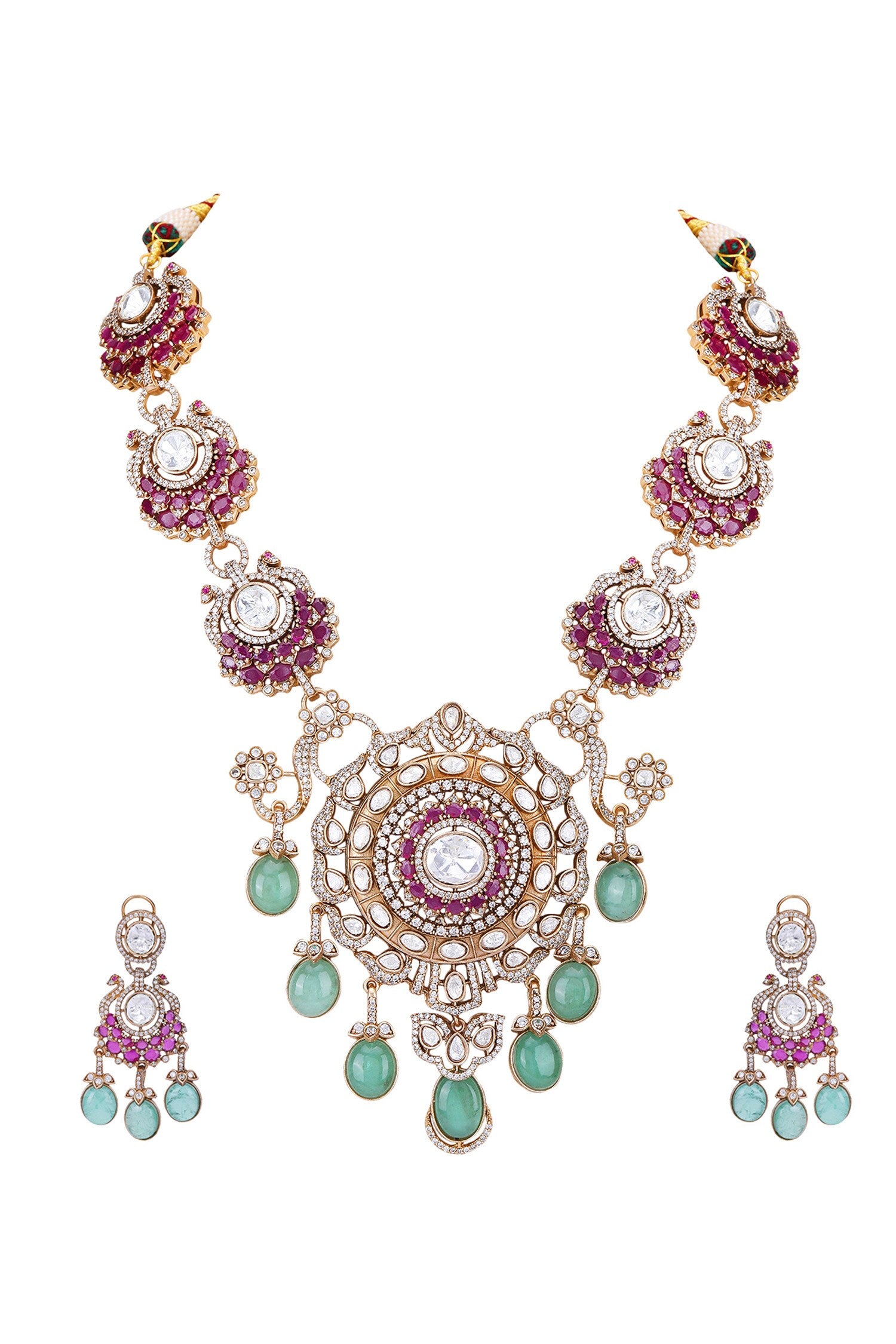 Embellished Round Pendant Necklace Set 