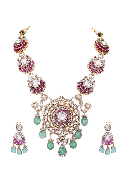 Embellished Round Pendant Necklace Set 