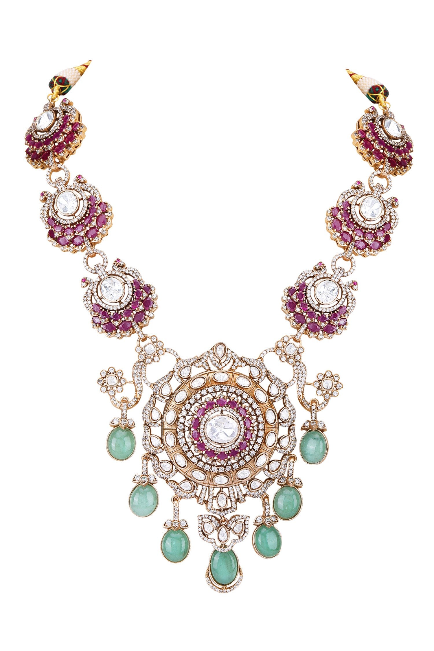 Embellished Round Pendant Necklace Set 