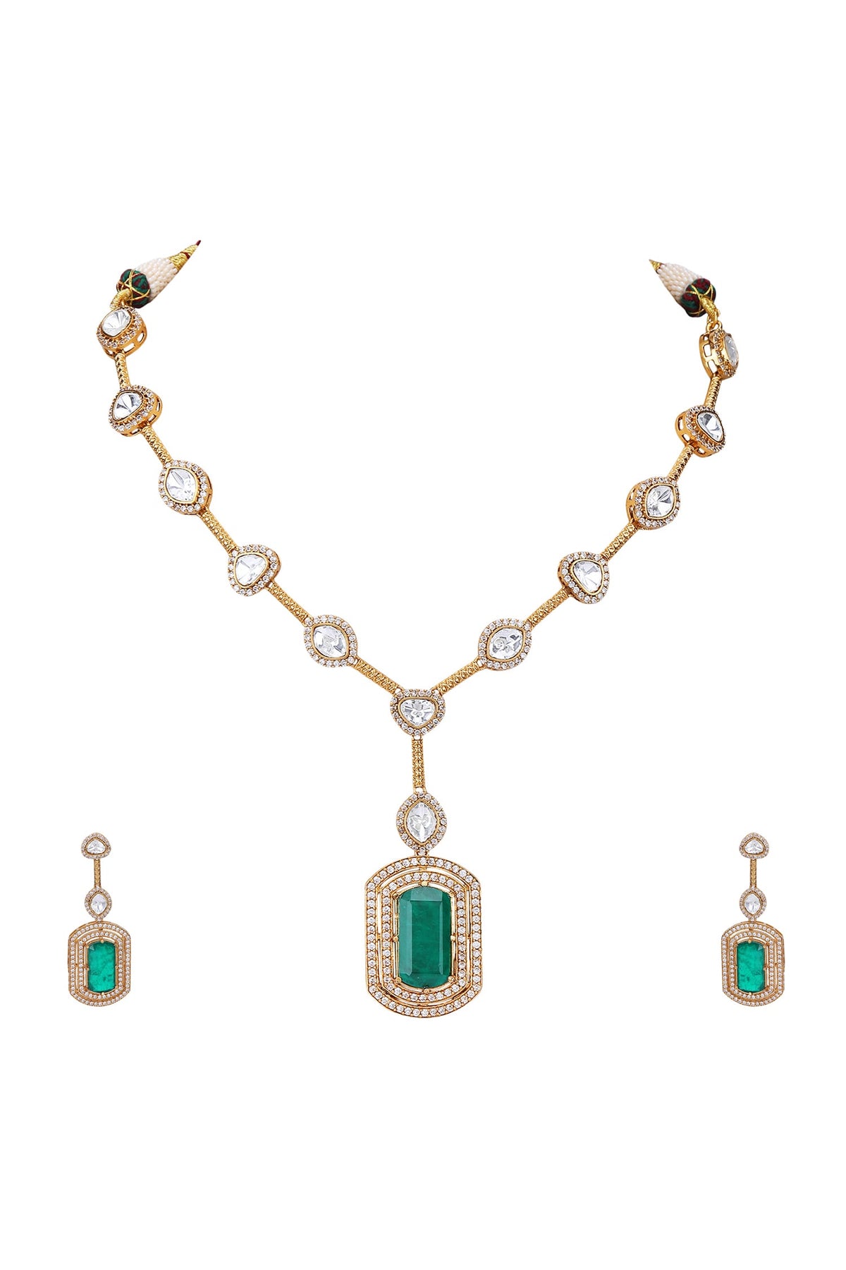 American Diamond Zircon Studded Pendant Necklace Set 