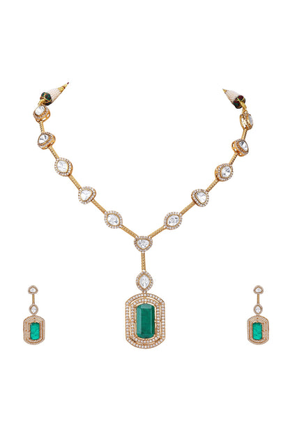 American Diamond Zircon Studded Pendant Necklace Set 