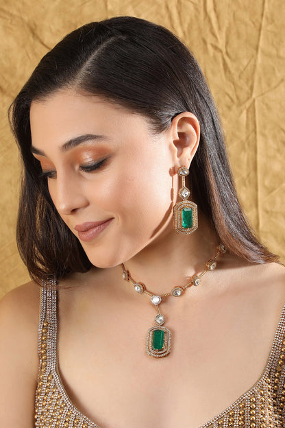 American Diamond Zircon Studded Pendant Necklace Set 