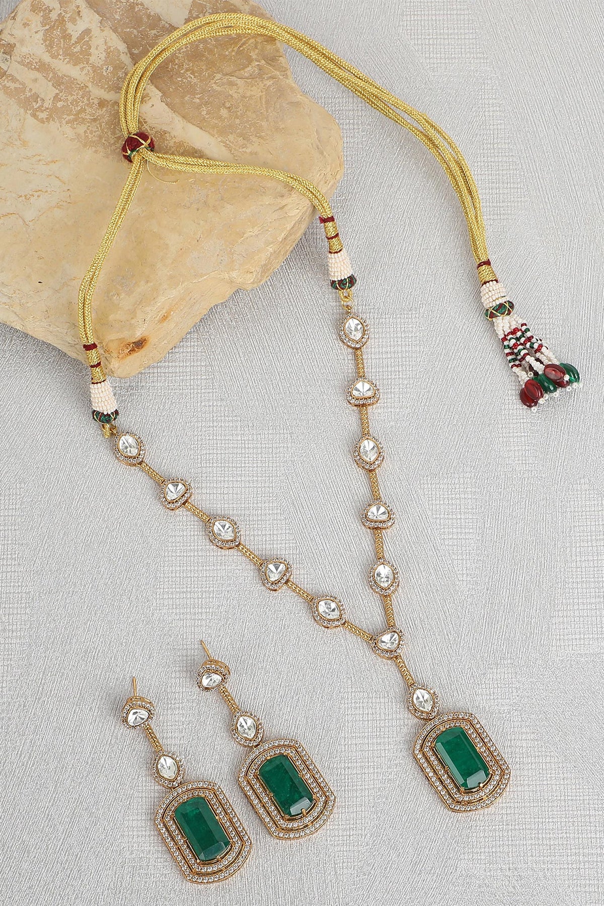 American Diamond Zircon Studded Pendant Necklace Set 