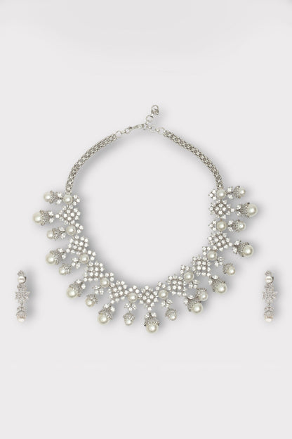Delight Zircon Studded Floral Necklace Set 