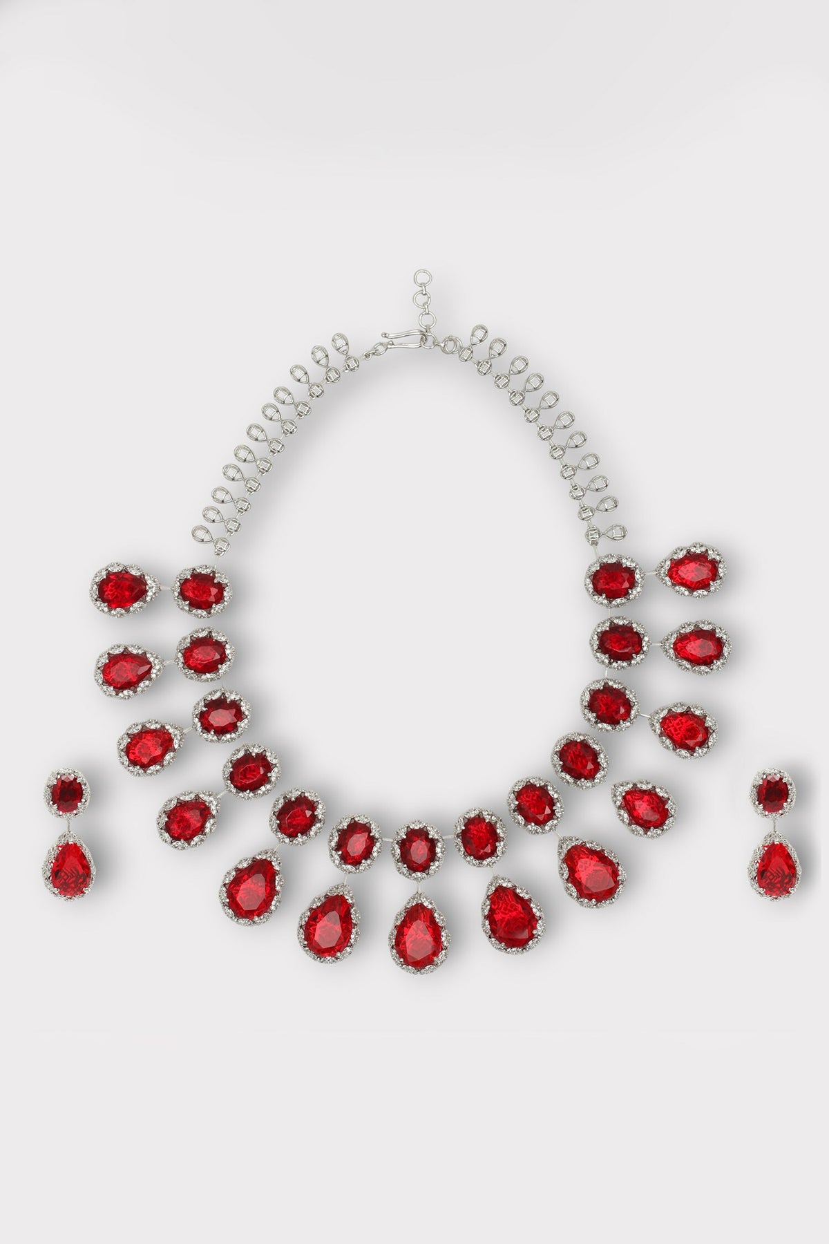 Tempest Ruby Studded Drop Necklace Set 