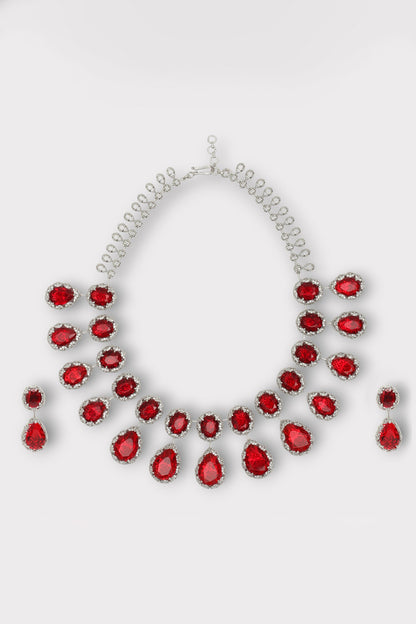 Tempest Ruby Studded Drop Necklace Set 
