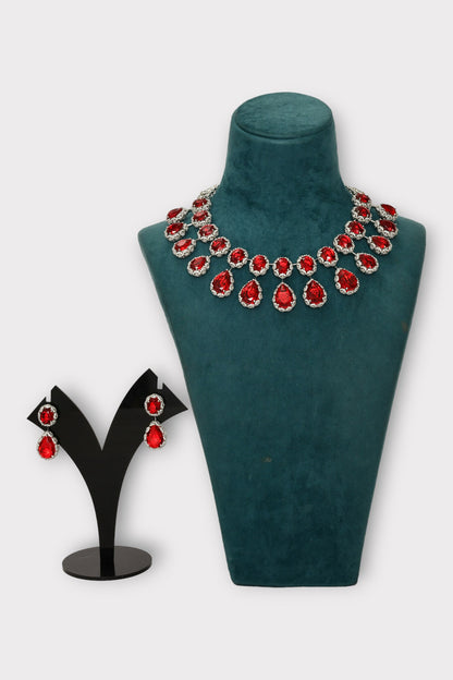 Tempest Ruby Studded Drop Necklace Set 