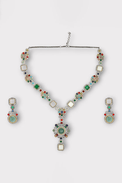 Graceful Stone Studded Floral Necklace Set 