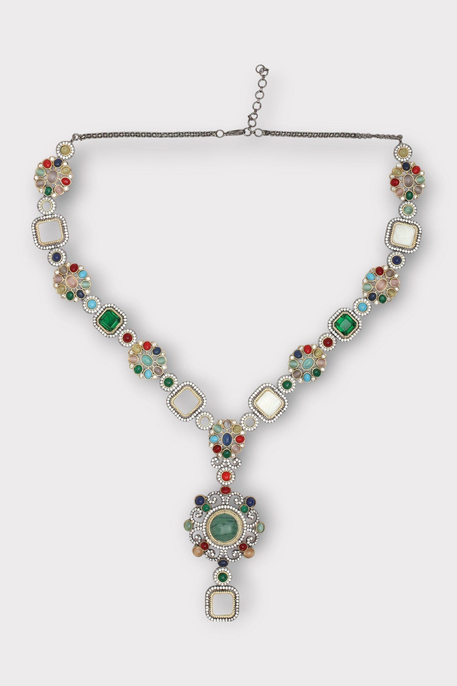 Graceful Stone Studded Floral Necklace Set 