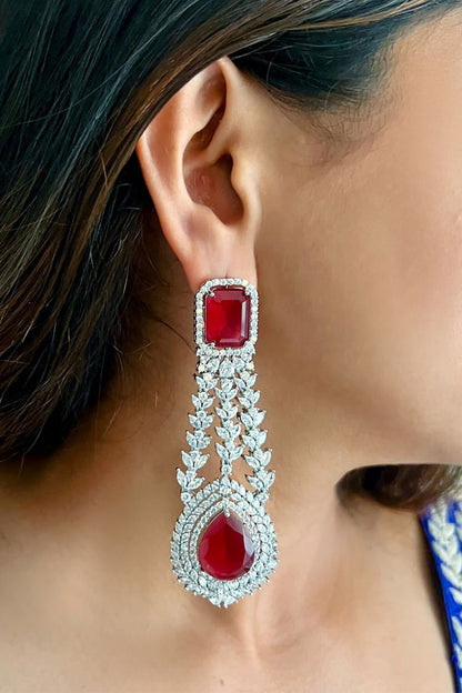 Double Layer Ruby Embellished Necklace Set 