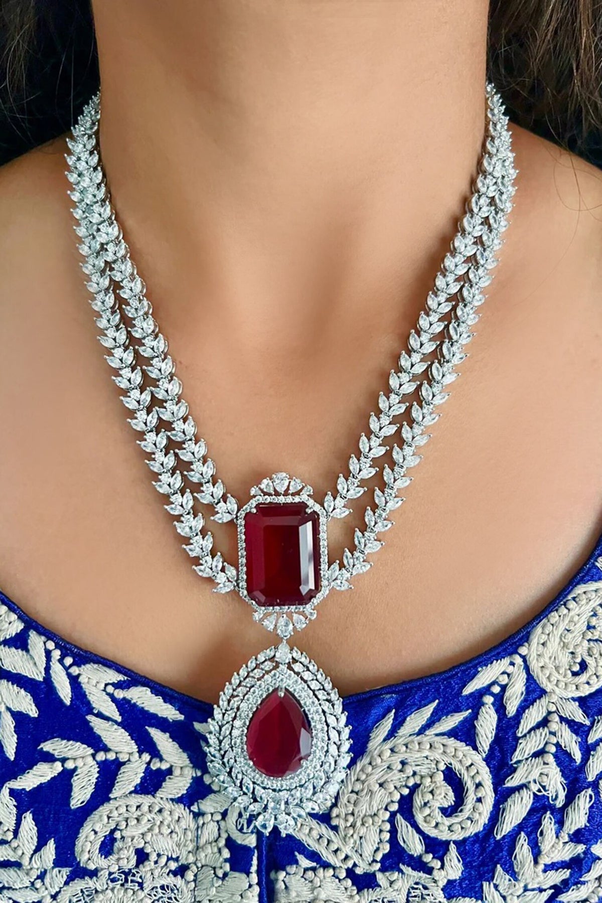 Maharani Double Layered Ruby Necklace Set & Ruby Oval Drop Necklace 