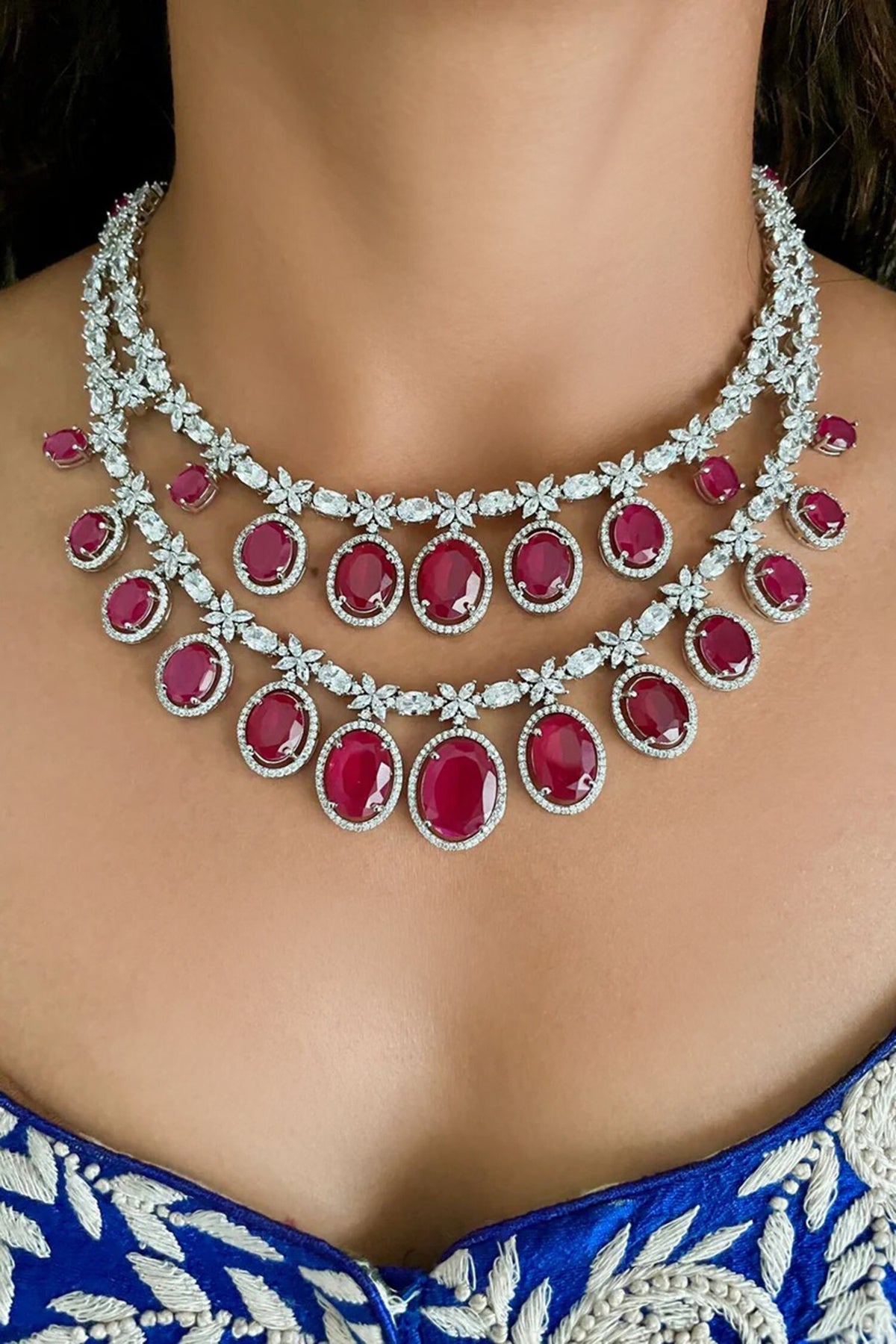 Maharani Double Layered Ruby Necklace Set & Ruby Oval Drop Necklace 