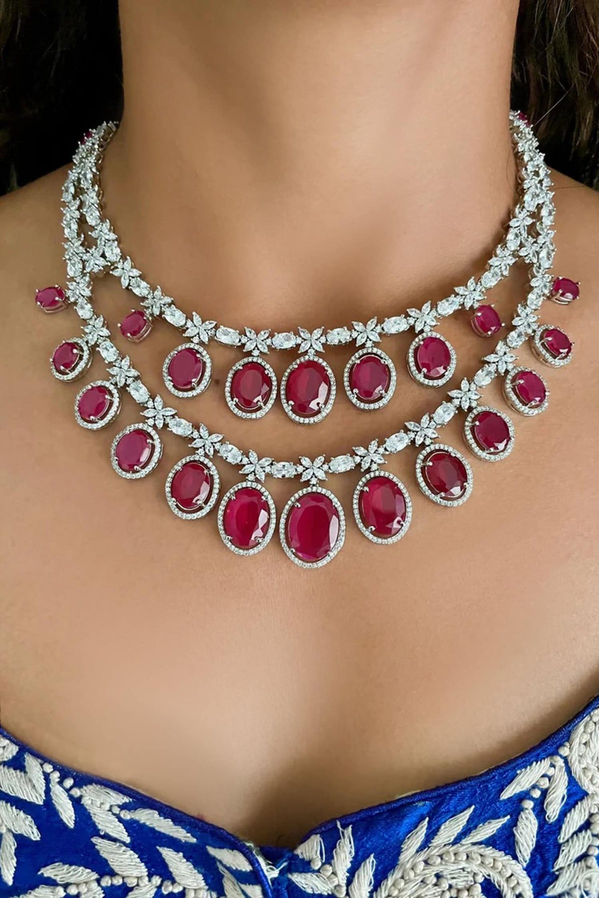 Ruby Oval Drop Necklace Set 