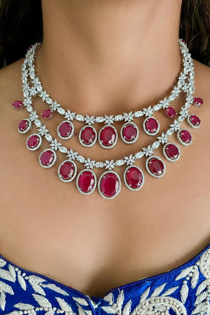Ruby Oval Drop Necklace Set 