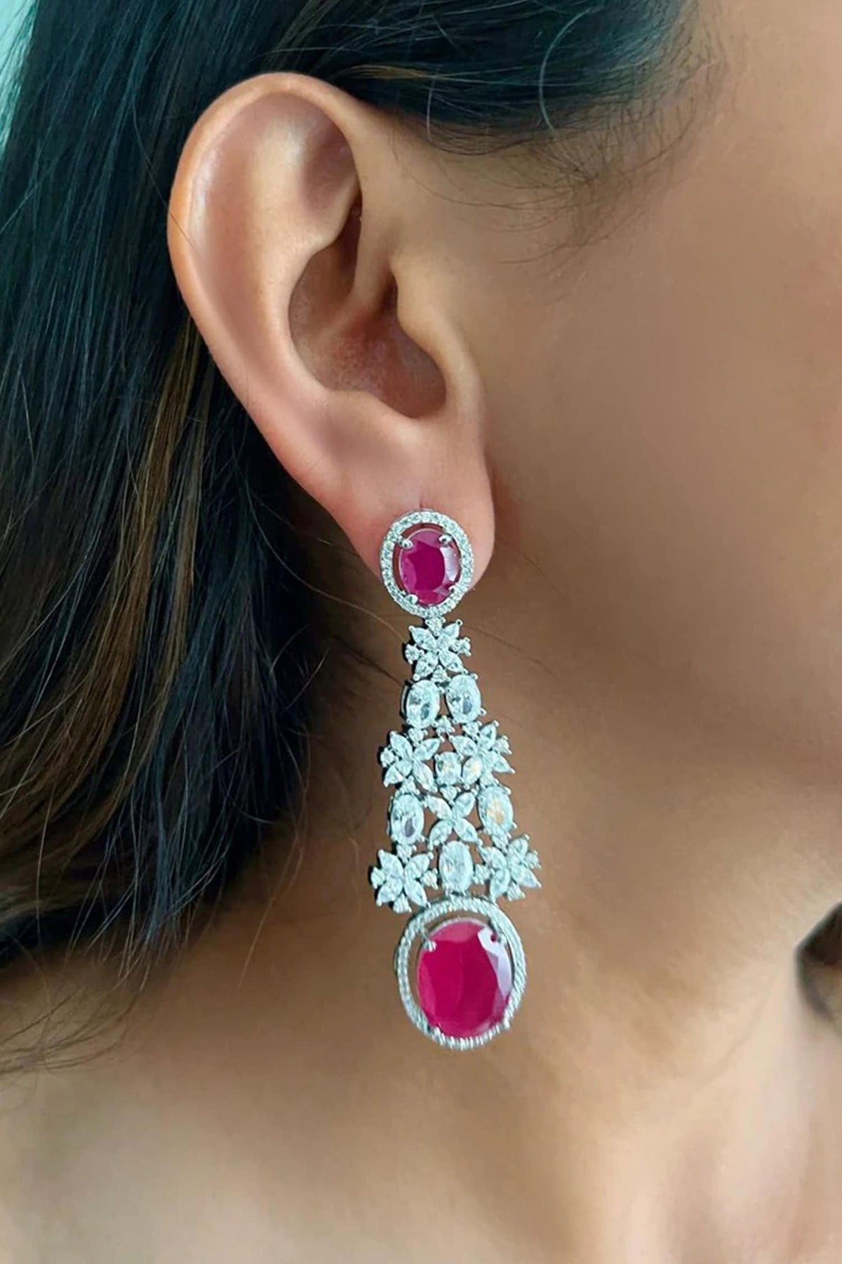 Ruby Oval Drop Necklace Set 