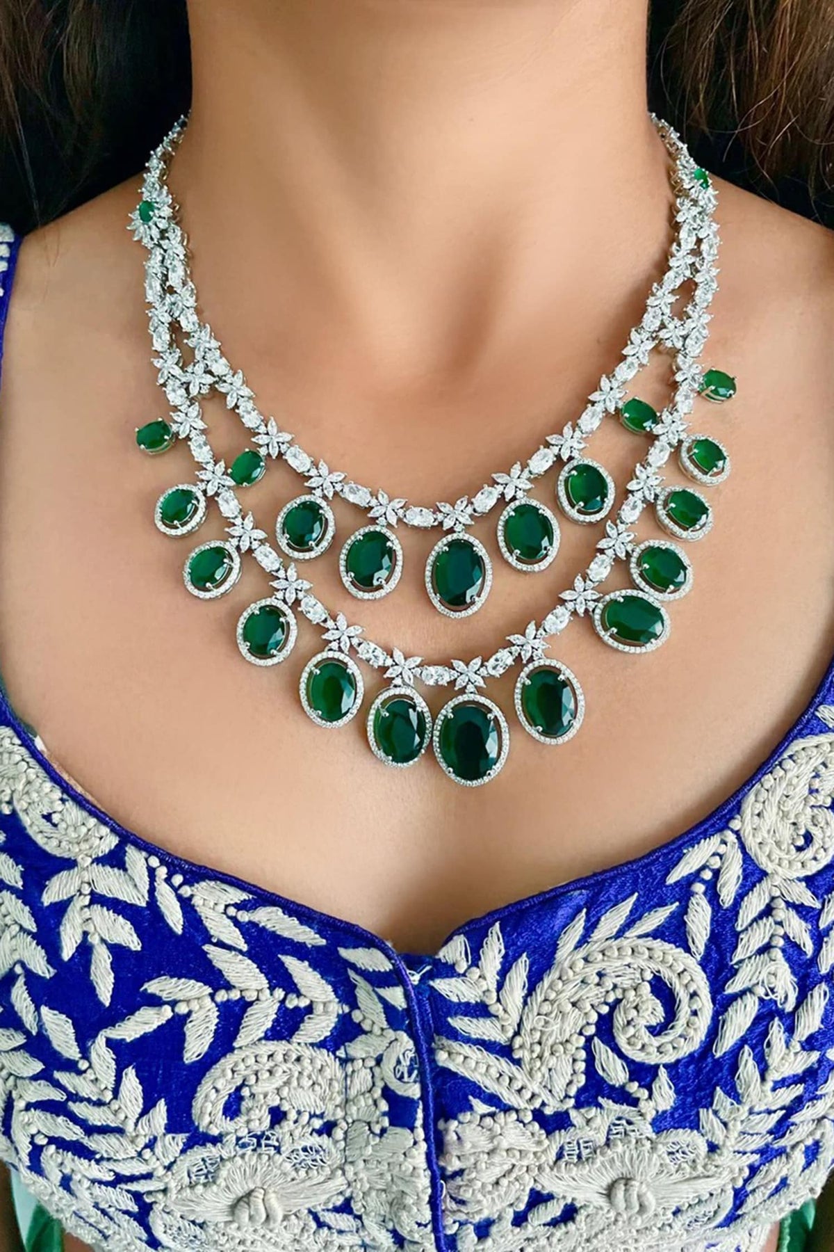 Emerald Oval Drop Necklace Set 