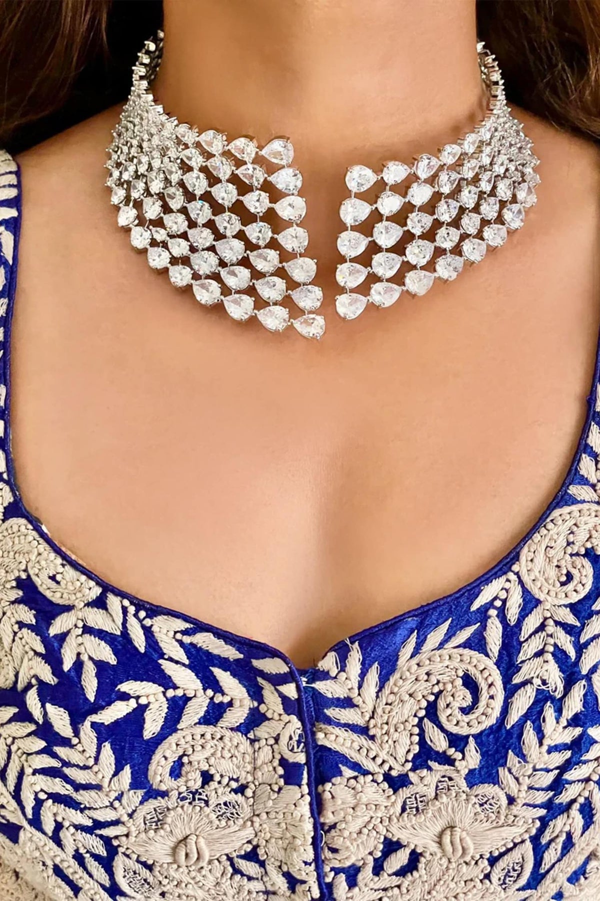 Tear Drop Cutwork Swarovski Choker Set 