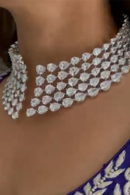 Tear Drop Cutwork Swarovski Choker Set 