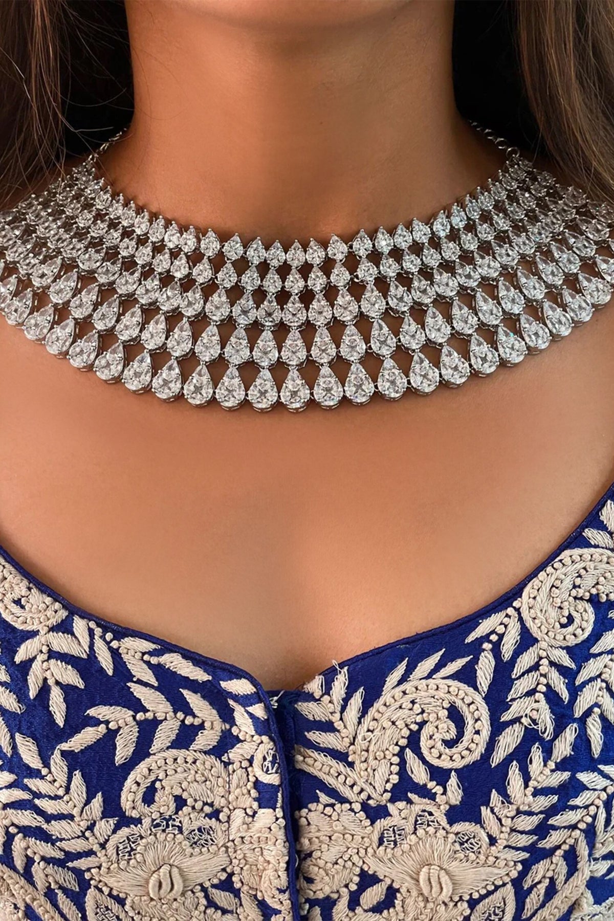 Five Layered Tear Drop Cutwork Necklace Set 