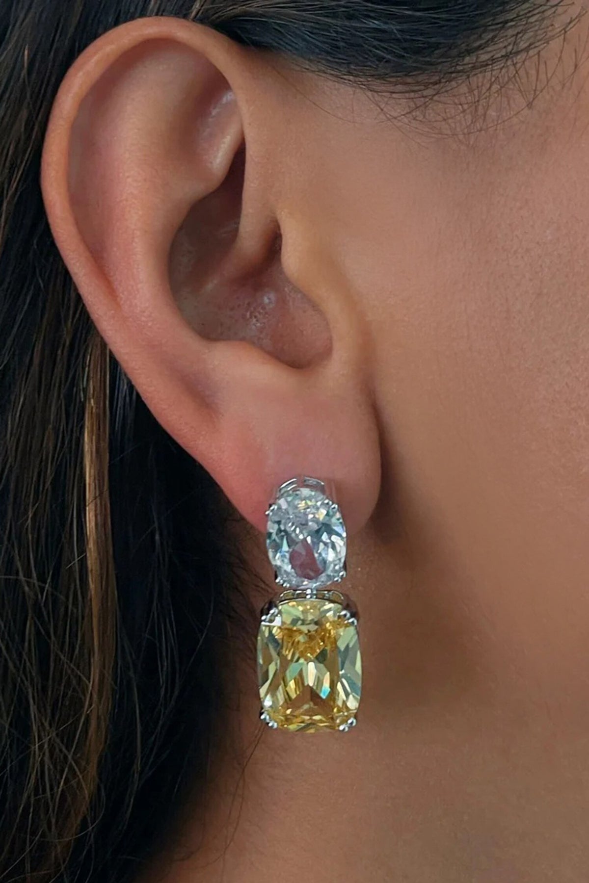 Citrine Square Drop Diamante Necklace Set 