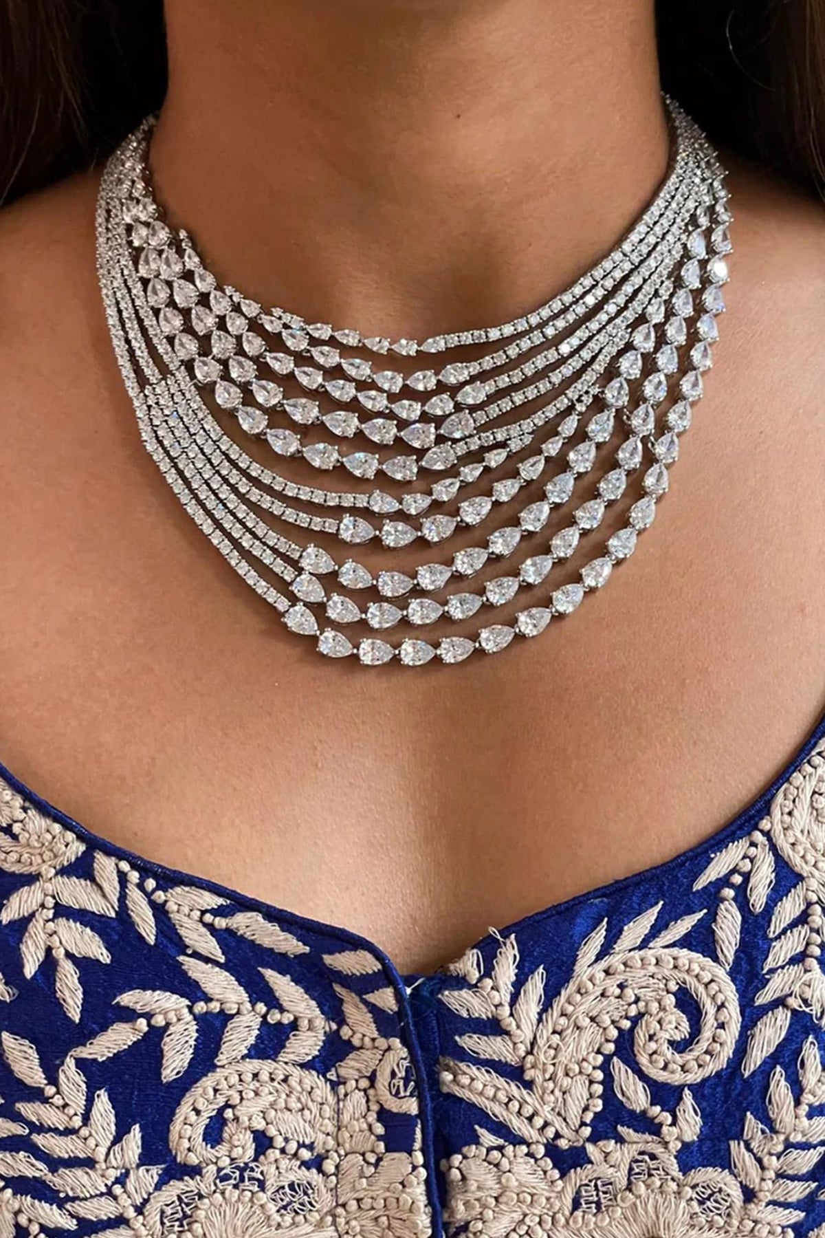 Ten Layered Tear Drop Cutwork Choker Set 