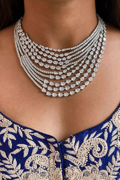 Ten Layered Tear Drop Cutwork Choker Set 