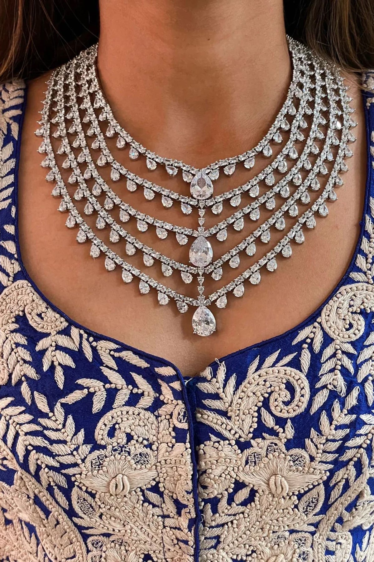 Five Layered Tear Drop Cutwork Necklace Set 