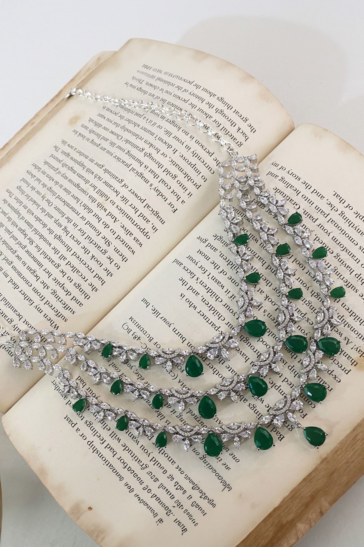 Emerald Drop Studded Layered Necklace Set 