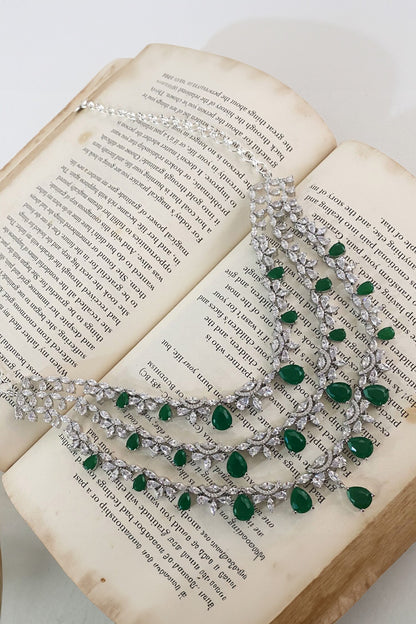 Emerald Drop Studded Layered Necklace Set 