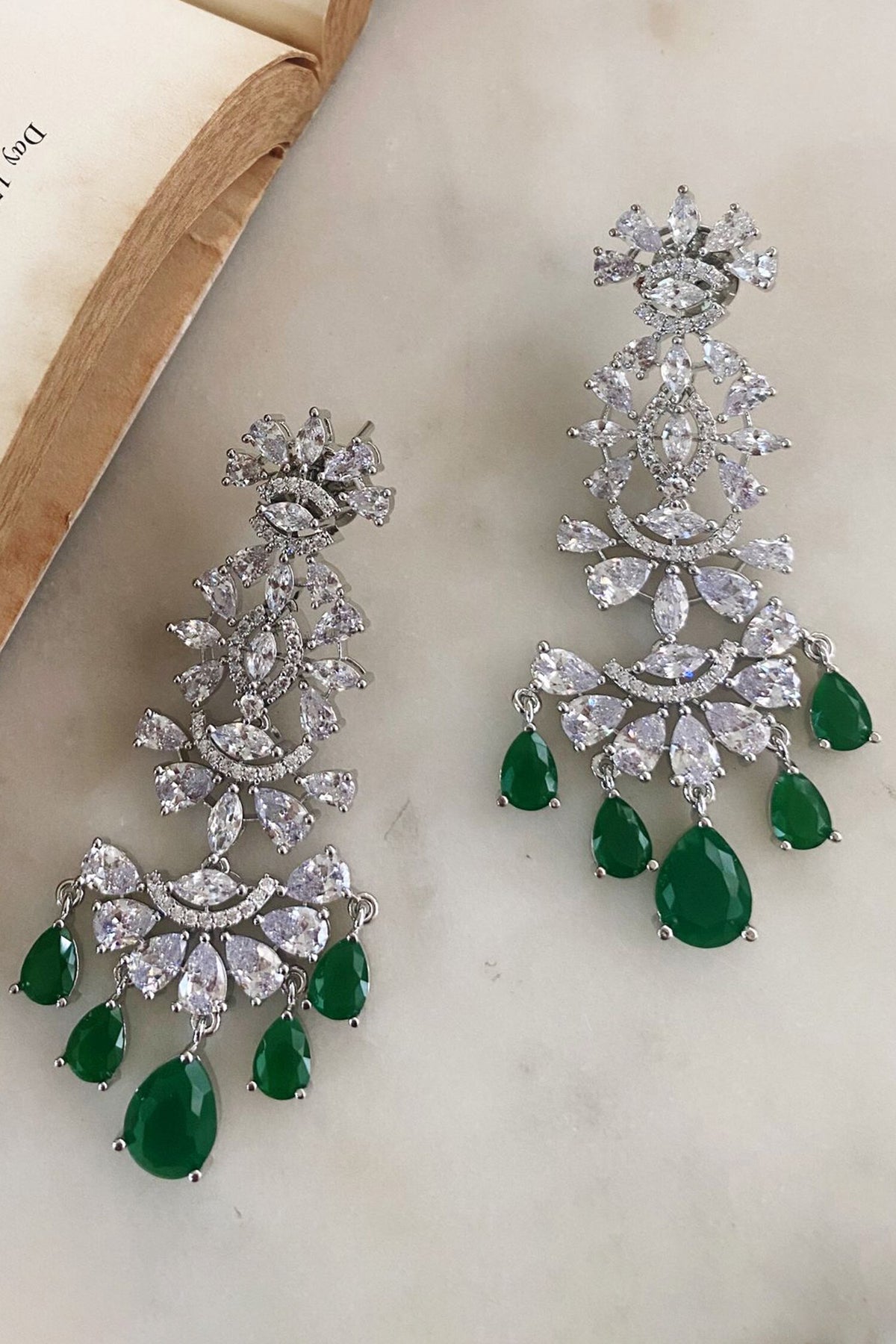 Emerald Drop Studded Layered Necklace Set 