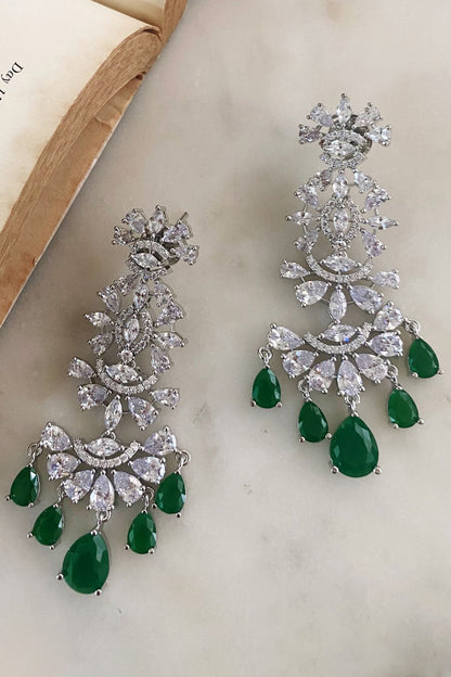 Emerald Drop Studded Layered Necklace Set 