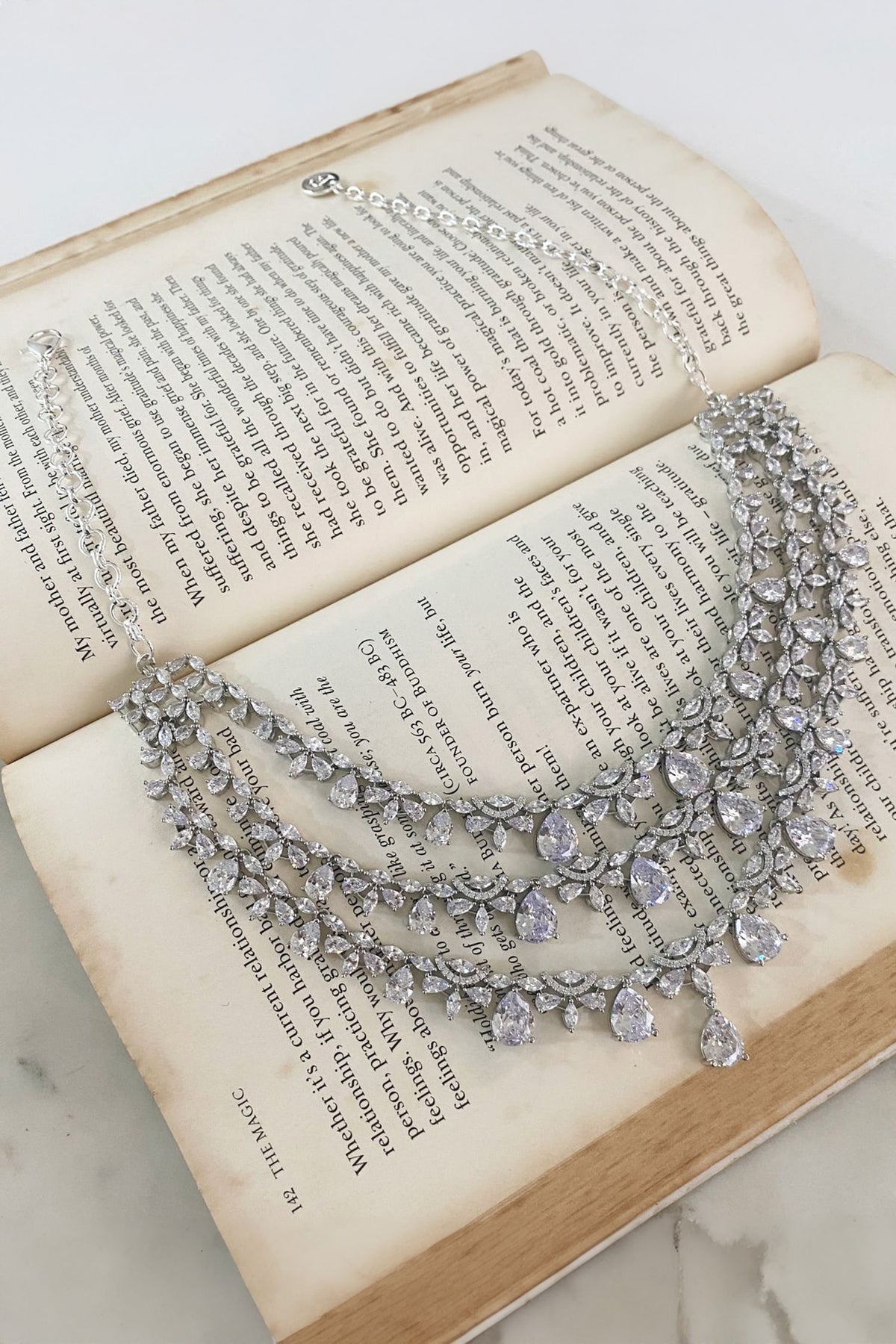 Floret Drop Studded Layered Necklace Set 