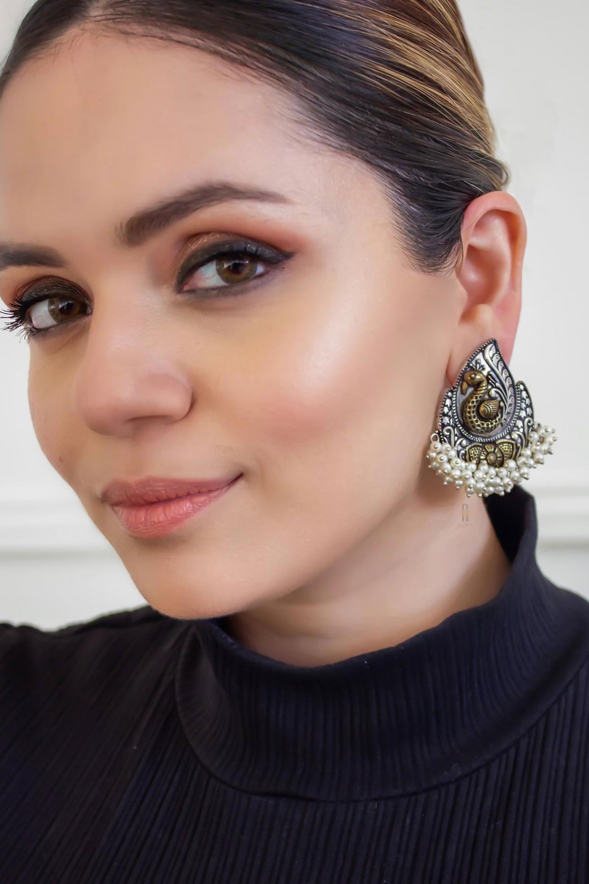 Shirin Ban Peacock Carved Earrings 